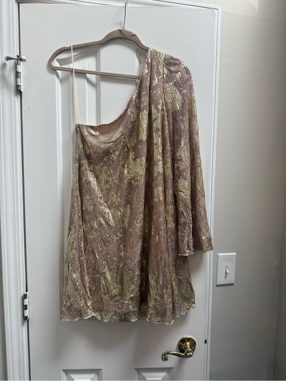 One-Shoulder Metallic Gold and Blush Women’s Top